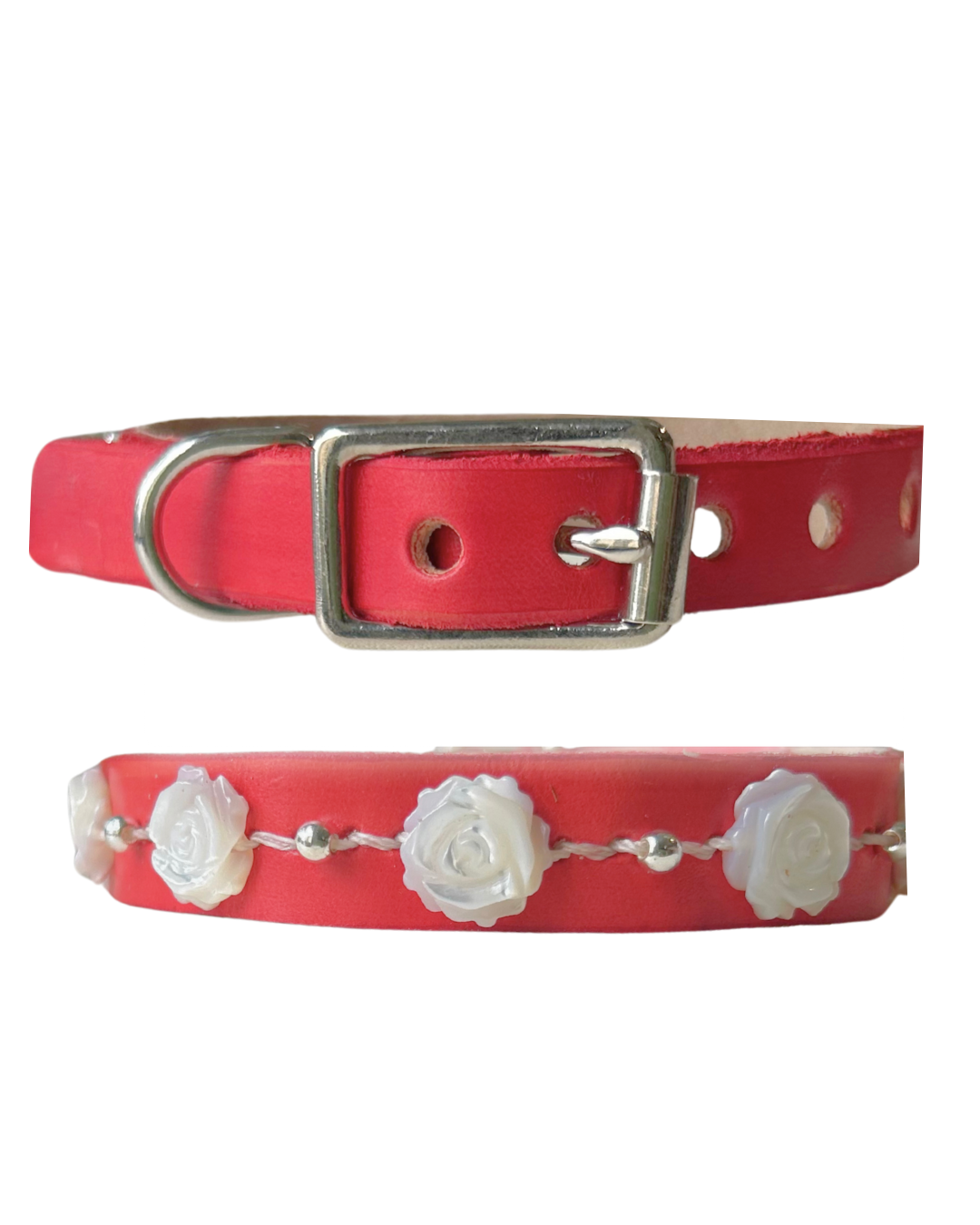 Red Rose Leather Cat Collar/ XS Dog Collar
