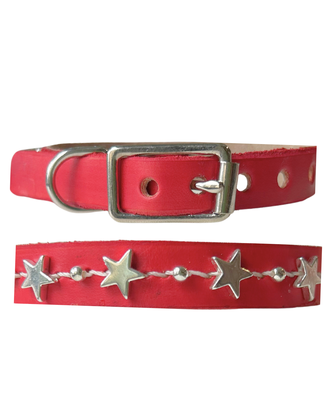 Red Star Leather Cat Collar/ XS Dog Collar