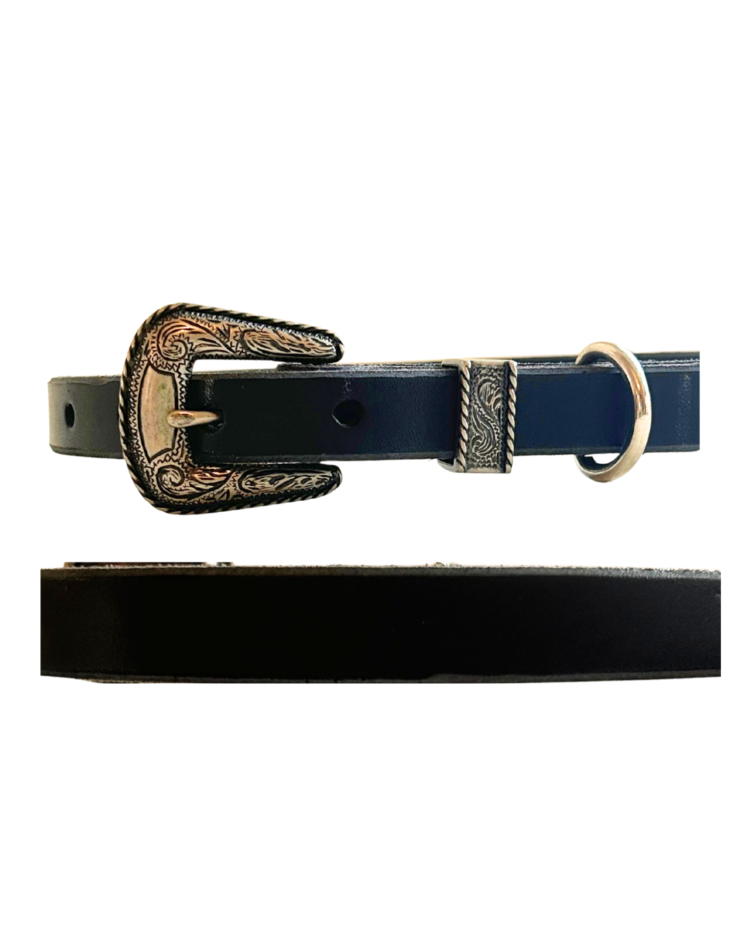 Western Buckle Black Leather Dog Collar