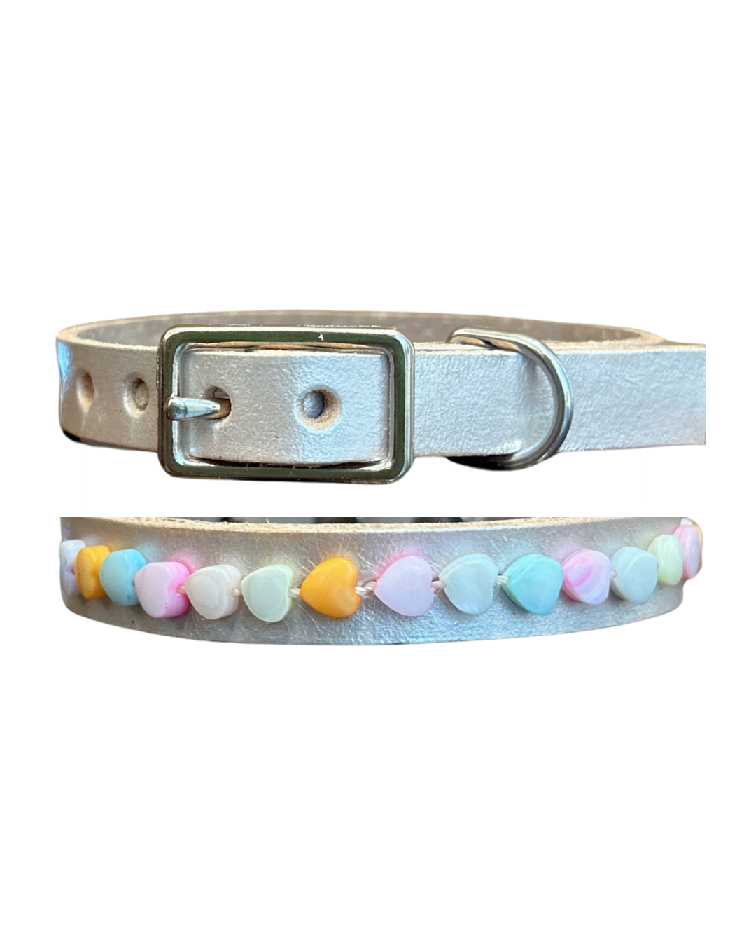 Colorful Heart Leather Cat Collar/ XS Dog Collar