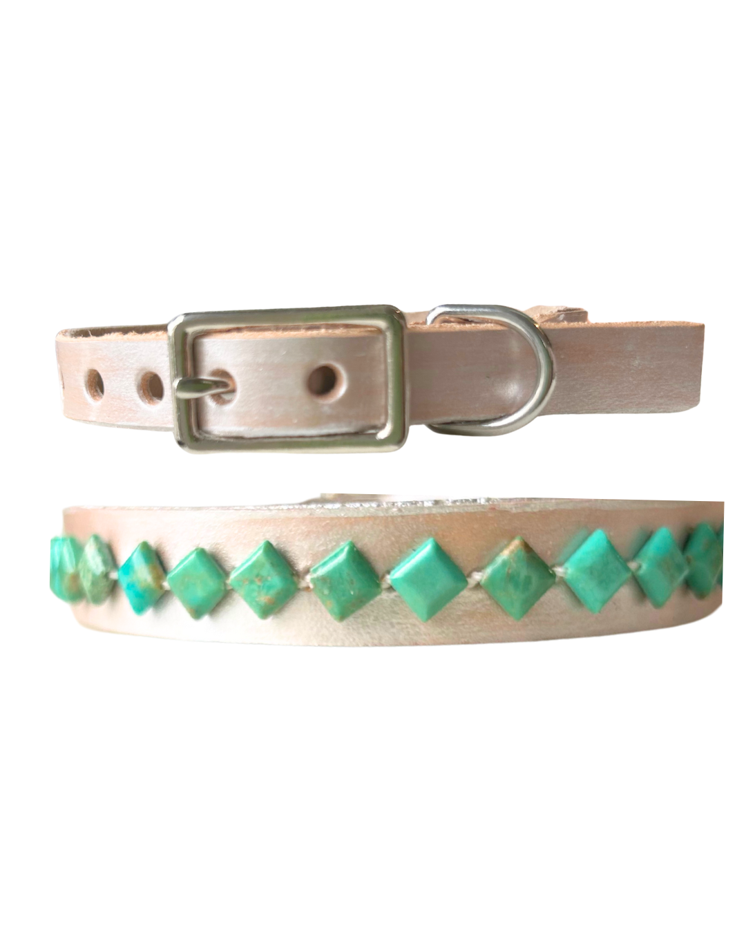 Silver Turquoise Leather Cat Collar/ XS Dog Collar