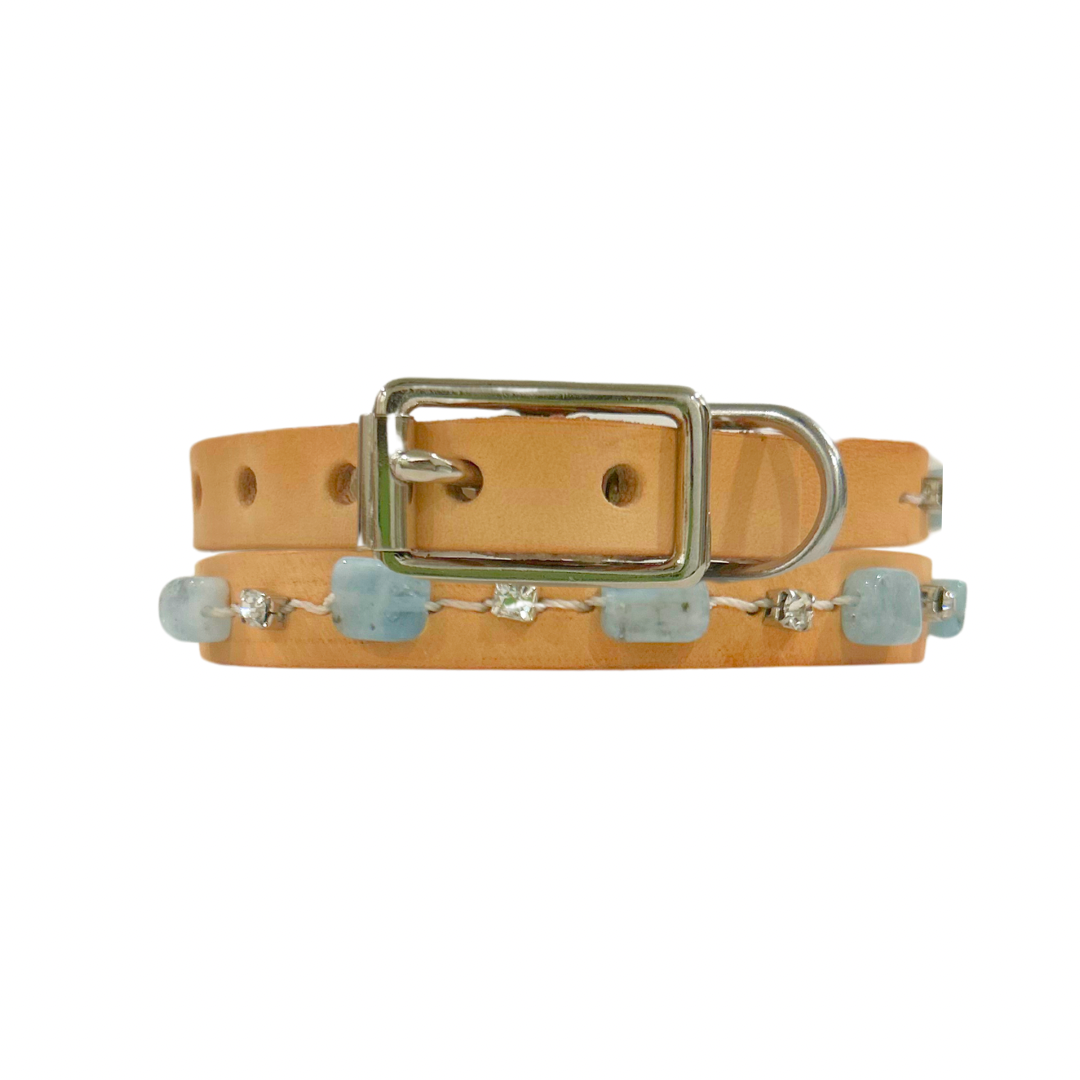 Aquamarine Leather Cat Collar/ XS Dog Collar