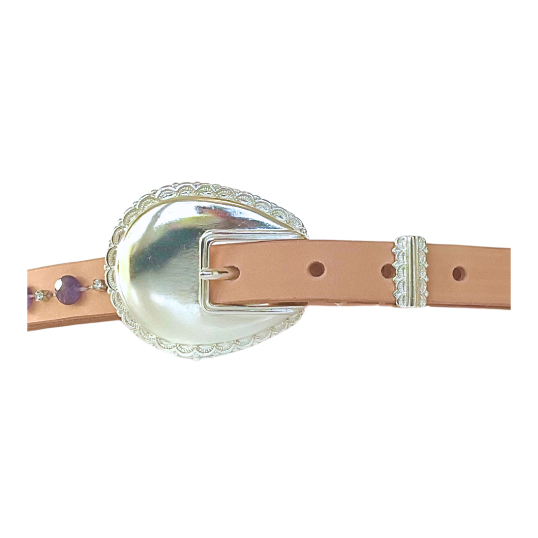 Multi-Faceted Amethyst Leather Belt