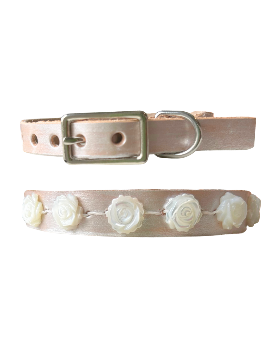 Silver Rose Leather Cat Collar/ XS Dog Collar