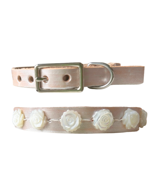 Silver Rose Leather Cat Collar/ XS Dog Collar