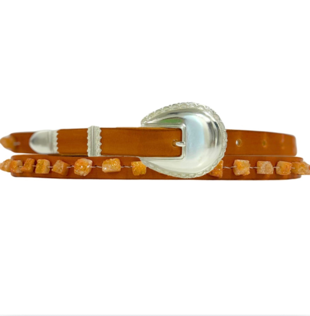 Orange Druzy Leather Belt