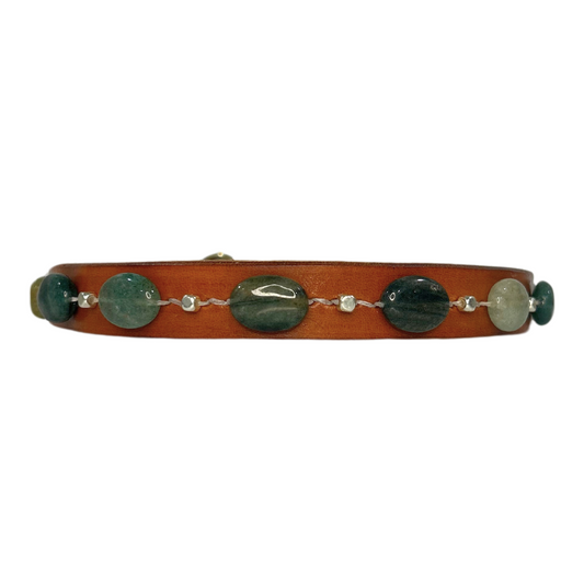 Green Agate Leather Dog Collar