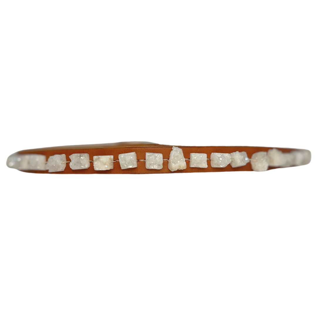 White Druzy Leather Belt