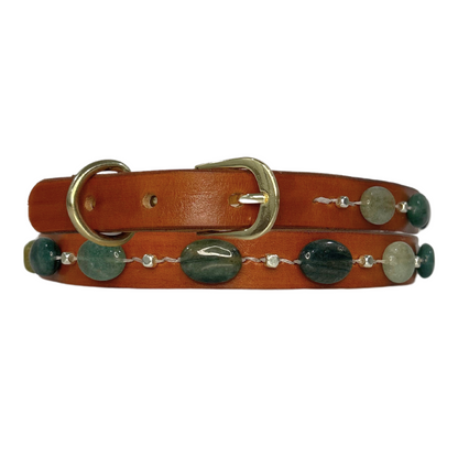 Green Agate Leather Dog Collar