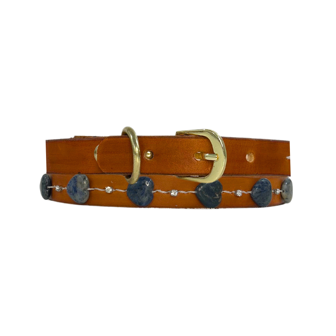 Sodalite Leather Dog Collar