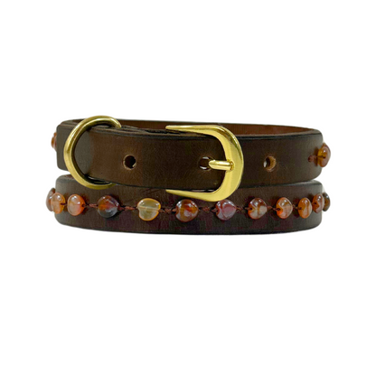 Agate Pearl Leather Dog Collar