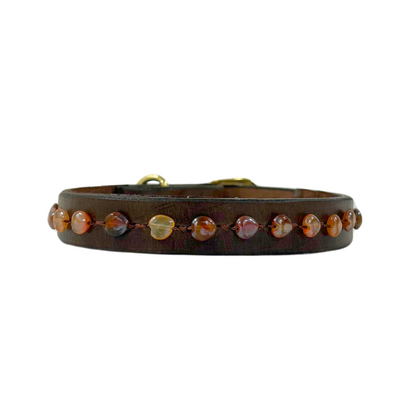 Agate Pearl Leather Dog Collar