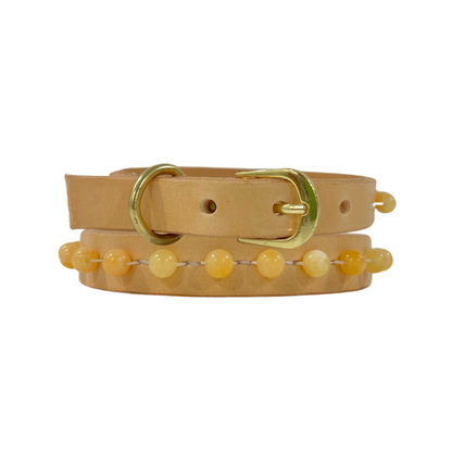 Yellow Jade Leather Dog Collar