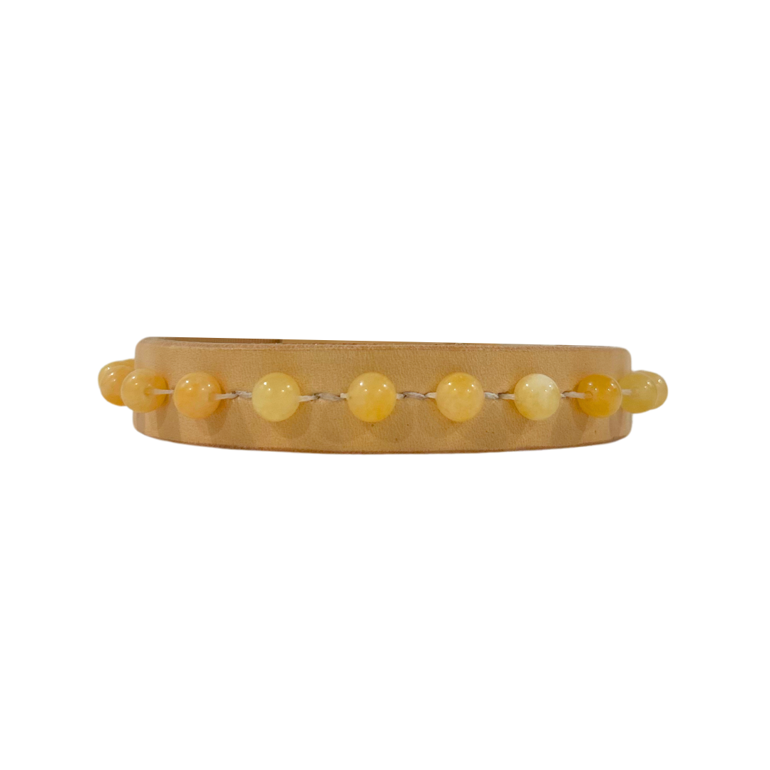 Yellow Jade Leather Dog Collar