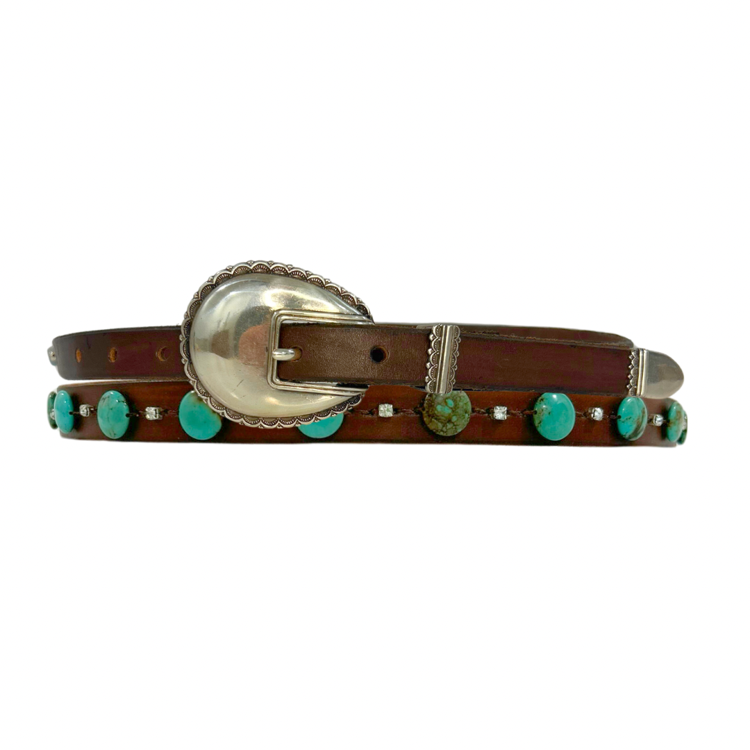 Turquoise Coin Dark Leather Belt