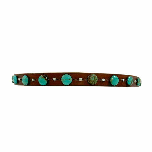 Turquoise Coin Dark Leather Belt