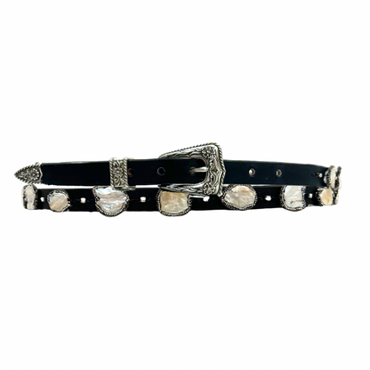 Pave Pearl Leather Belt