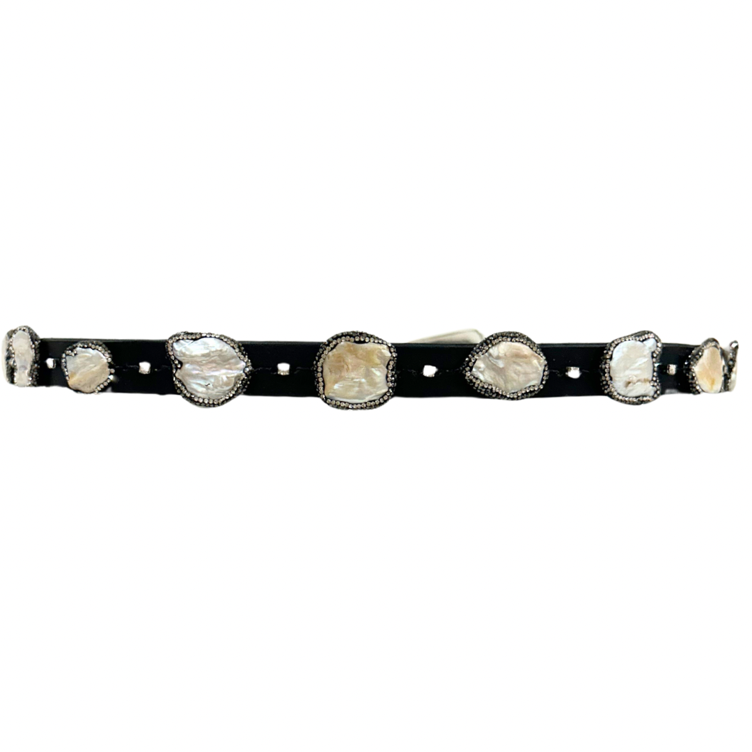 Pave Pearl Leather Belt