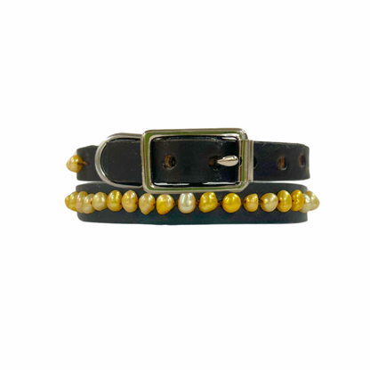 Pearl Yellow Leather Cat Collar / XS Dog Collar