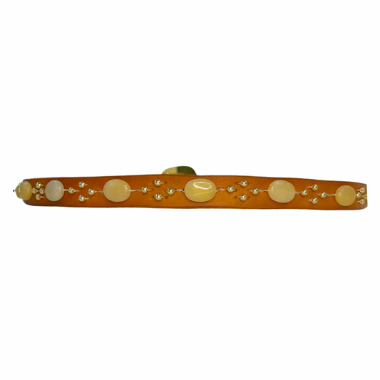 Yellow Jade Oval Leather Belt