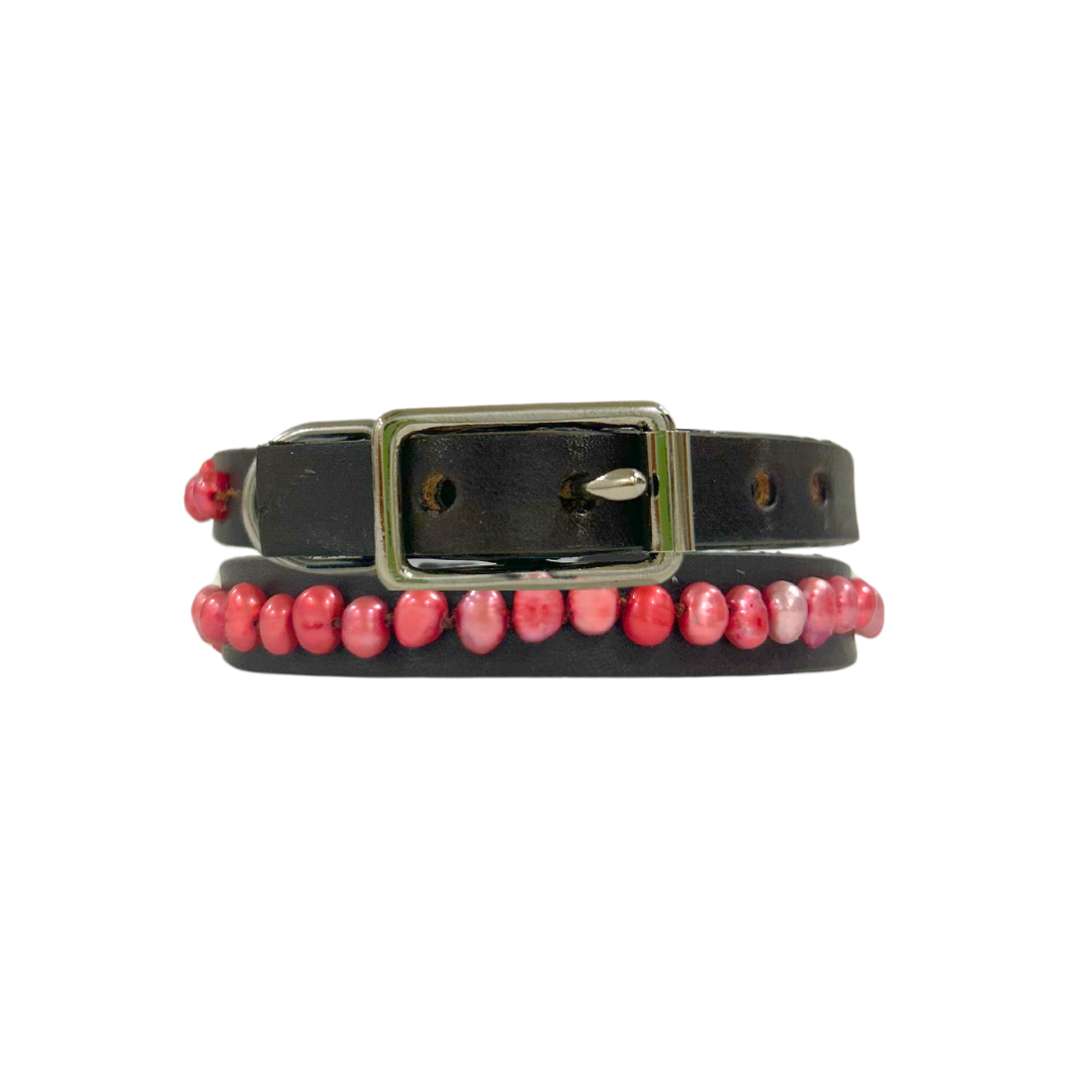 Pearl Pink Leather Cat Collar / XS Dog Collar