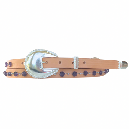 Multi-Faceted Amethyst Leather Belt