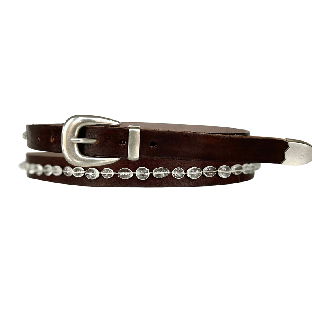 Crystal Dark Leather Belt